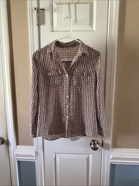 LOFT Cream Top with Brown Floral Print